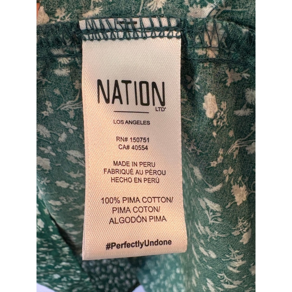 Nation LTD Green Floral Pima Cotton Midi Dress Button Front Pockets XS - Picture 6 of 12